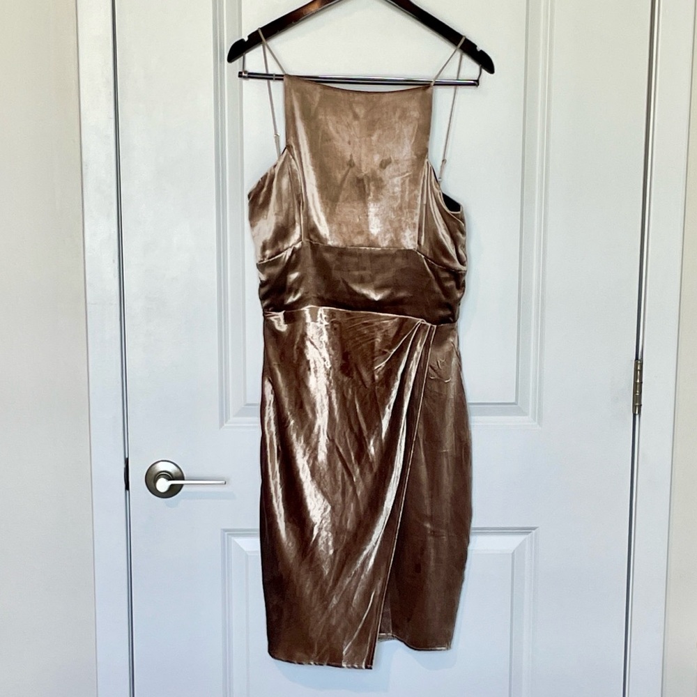 Reformation Bronze Satin Slip Midi Dress
